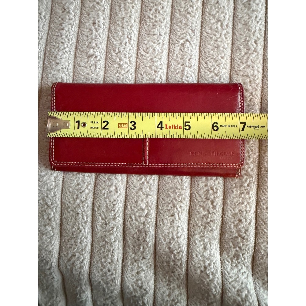 Kenneth Cole New York Red Leather Continental Trifold Wallet White Stitching - Picture 7 of 10
